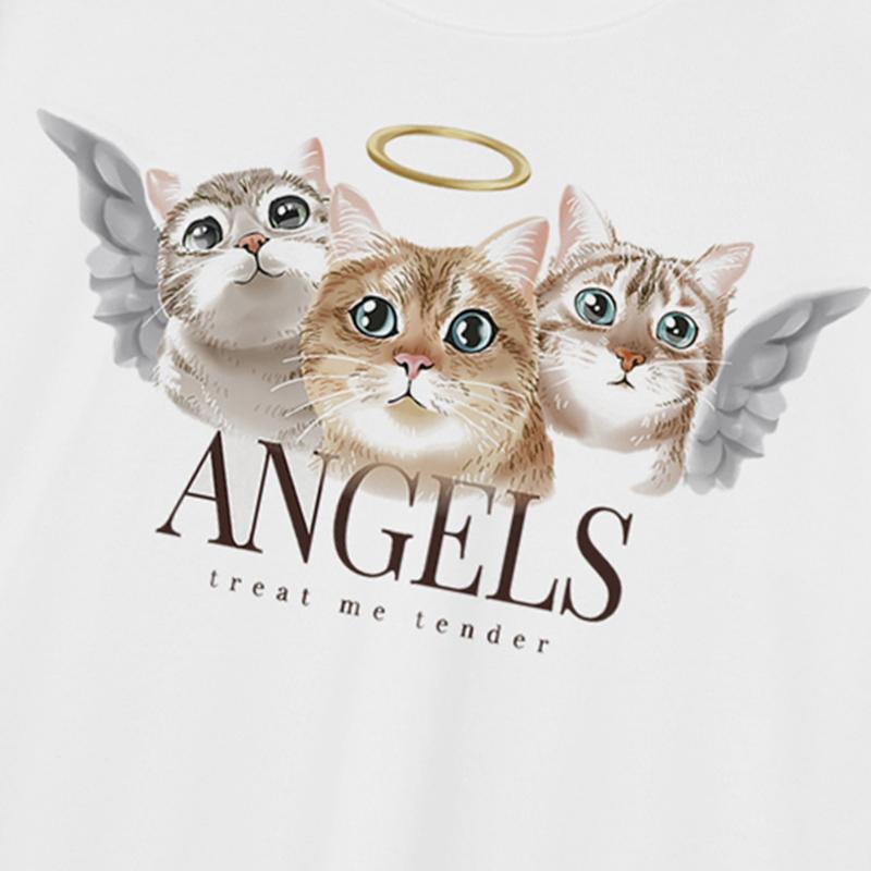 Streetwear Kreslený Anděl Kočka Grafické Tričko Bavlna Unisex Topy Trička Léto Krátký Rukáv Tričko