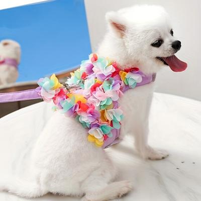 1pc-Luxury Flower Girl Dogs Harness and Leash Set No Pull Soft Adjustable Breathable Mesh Cute Floral Puppy Pet Safety Vest