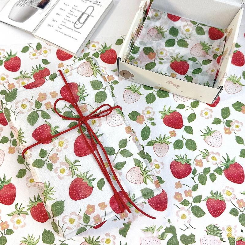 10 Ark Søt Jordbær Snøpære Papir Blomsterbukett Innpakket med Blomsterfôr Bryllup Bursdagsfest Pakkedekor DIY