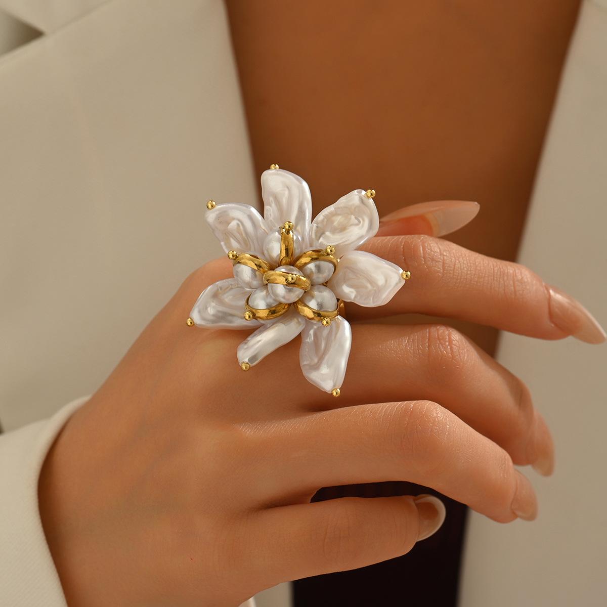 

Кольцо Wind Lady Открытое кольцо с дизайном цветка и инкрустацией жемчужиной особой формы Кольцо для указательного пальца для женщин с высоким чувством стиля