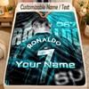 Flannel BlanketCristiano Ronaldo Custom Name Text Personalized Soft Warm Throw Blanket Home Decor Gift