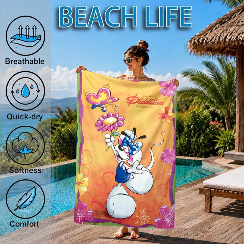 Serviette de plage Diddl Amour et Amitié Couleurs Pastel, Séchage Rapide, Facile d'Entretien, Convient aux Activités Sportives et aux Vacances à la Plage, Essentiel de Sport