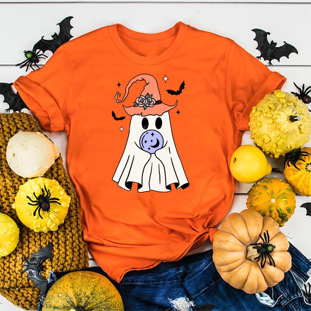 Halloween Unisexs Shirt Cute Halloween Ghost Shirt Halloween Party ShirtUnisex Summer Round Neck Tee Shirt Femme TShirts