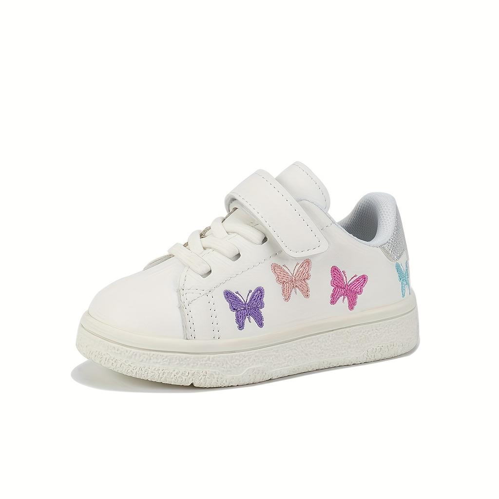[Slip-Resistant | Comfortable] Slip-Resistant, Comfortable Youngsters' Butterfly Sneakers - Lace-Up Casual Shoes with Closure, White Low-Top Design