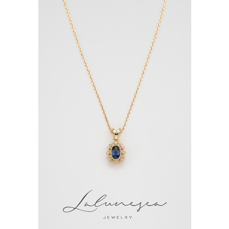 18K Gold-Plated Silver Necklace with Sapphire Zircon Pendant 18K Gold
