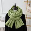 Womens Wool Blend Scarf Winter Warm Short Fringe Solid Color Shawl Wrap Stylish Oversized 195x70cm