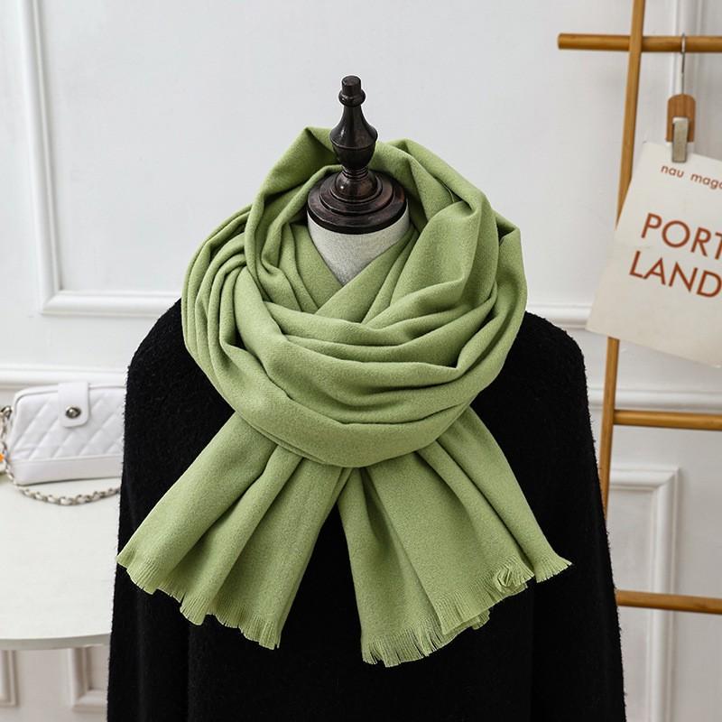 Womens Wool Blend Scarf Winter Warm Short Fringe Solid Color Shawl Wrap Stylish Oversized 195x70cm