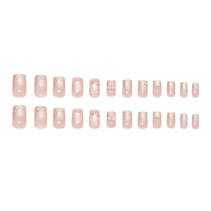Cat-eye Gradient Braided Fragrance Bow Pearl Temperament Versatile Removable Wearable Nails 24 Pieces