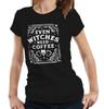 Even Witches Need Coffee Tshirt Semi Fitted Ladies Halloween Funny Ouija Gothic