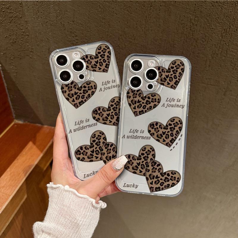 Leopard Print Heart Case for Apple 17/16 Pro, 13/12 Full Coverage, 15 Drop-Proof XR, 78/XS, New Soft Design.
