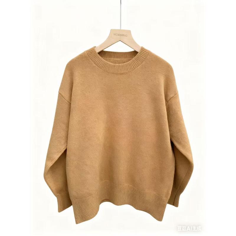 VEZFAA Women's Fashion Casual Fall Winter Solid Color Print Long Sleeve O-Neck Sweaters