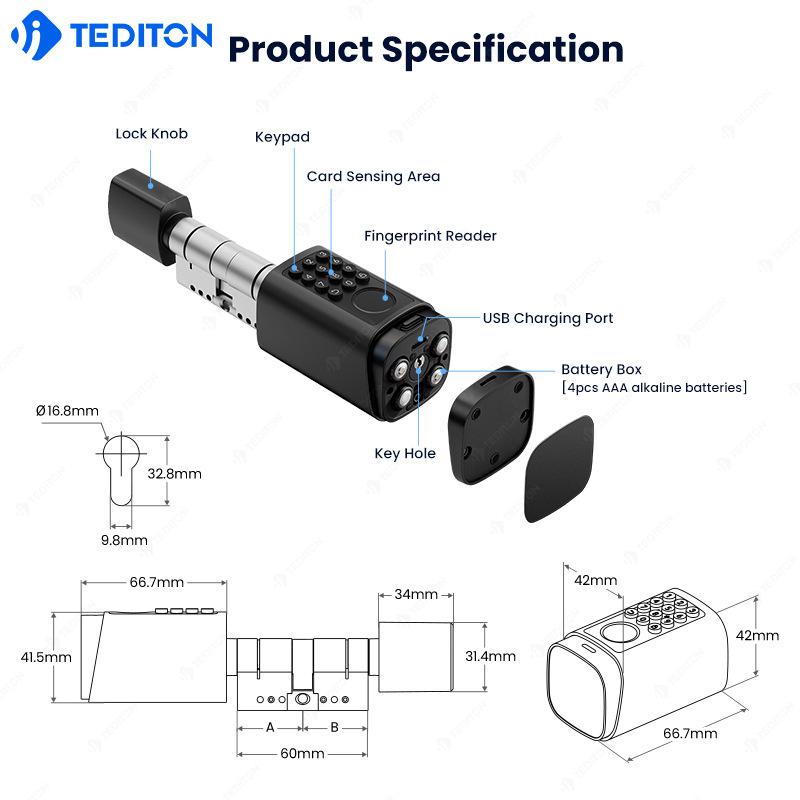 Best-selling IP66 Waterproof Aluminum Alloy Smart Adjustable Door Lock S7 Password Fingerprint for 5 Unlocking Methods App