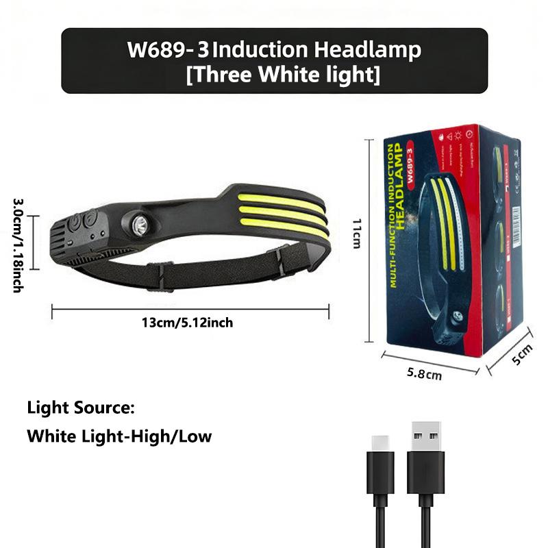 COB LED čelovka Indukční čelovka Vestavěná baterie USB dobíjecí hlavová svítilna Venkovní kemping Rybářské čidlo Přední světlo