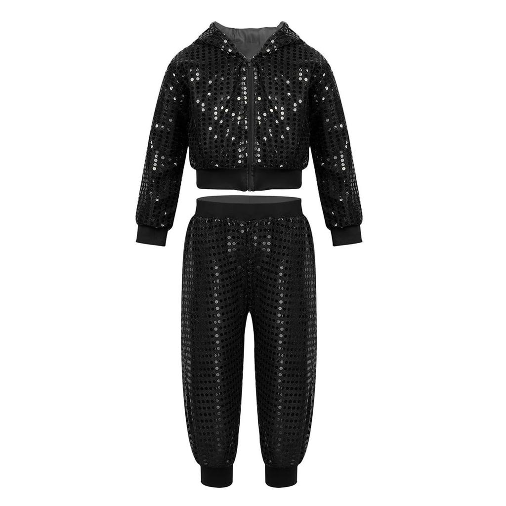 Kids Boys Girls Sequin Dance Outfit Color Jazz Hip Hop Performance Set for Holiday Stage