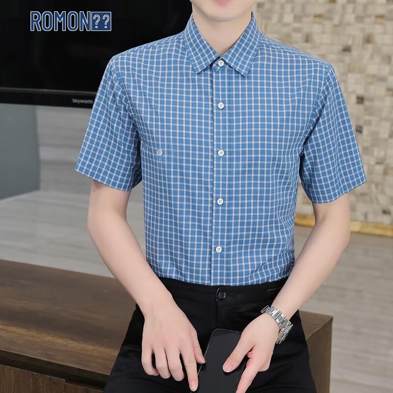 Men s Luxury Plaid Short-Sleeve Casual Shirt 56