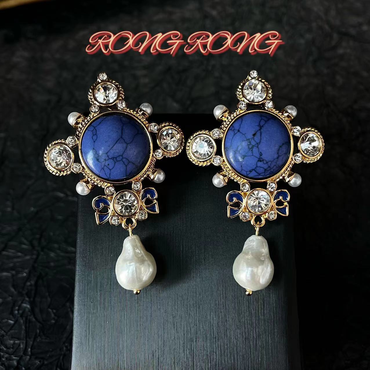 Средневековый винтажный барочный жемчуг бирюза ожерелье серьги винтажный дворцовый овальный набор украшений