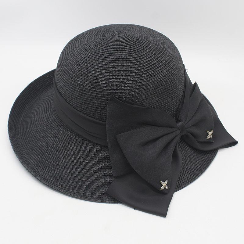 Hepburn big edge crimped basin hat bow sunshade straw hat bucket hat fashion sunscreen beach hat elegant sun hat