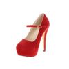 Women Pumps New Sexy 14cm Round Toe Platform High Heels Shoes Woman Flock Nightclub Party Black Red Wedding Shoes Plus Size