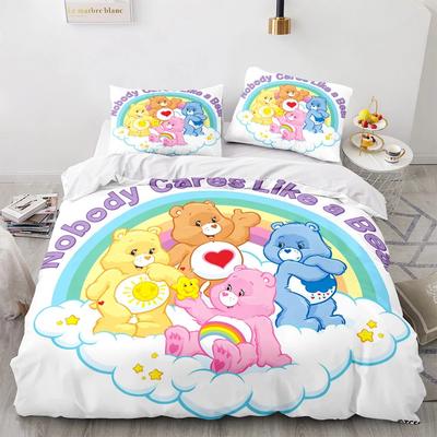 Cartoon Anime Care Bears Duvet Cover Set Kawaii Carebears Quilt Cover Pillowcase Set Kids Bedding Set Decor Full Queen King Size
