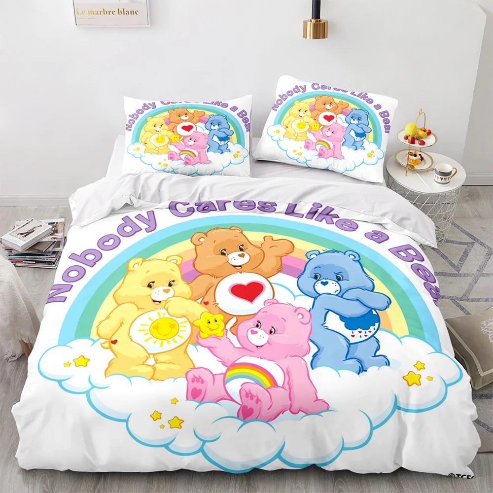 

Cartoon Anime Care Bears Duvet Cover Set Kawaii Carebears Quilt Cover Pillowcase Set Kids Bedding Set Decor Full Queen King Size 90x200cm