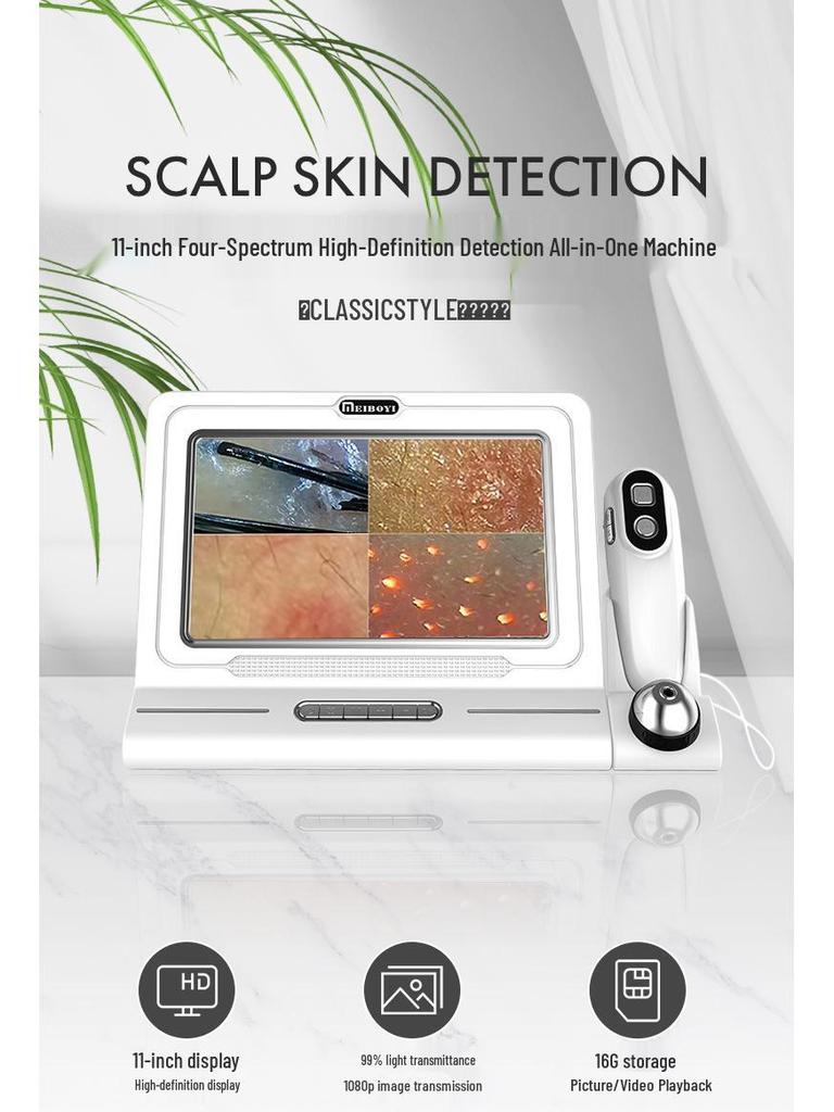 Tri-Spectrum HD Dual-Lens Scalp and Skin Detector with Four-Grid Comparison for Hair Salons