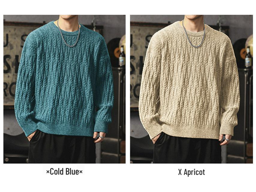 Men's Heavyweight Winter Cable Knit Pullover Sweater - Thick, Warm, Versatile Round Neck Knitwear