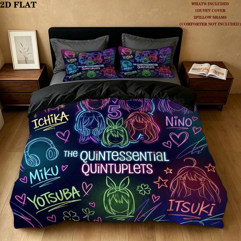 5Toubun Pattern Bedding Quilt Set Quilt Cover Pillowcase Home Birthday Gift(1 * duvet cover + 2 * pillowcase, without core)