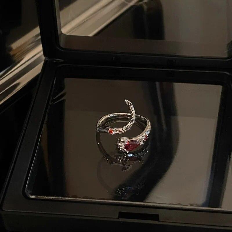 Vintage Red Enamel Cross Open Rings For Women Men Punk Hip Hop Irregular Lava Texture Rings Y2K Aesthetic Jewelry