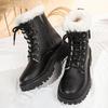 Women's Large Size Thickened Winter Warm Fur One Snow Boots Thickened Lined Ankle Boots Non-slip Hiking Sports Martin Boots