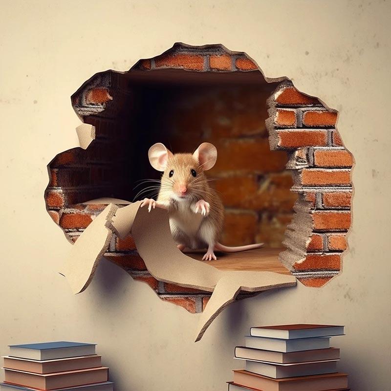 M735 Cute Mouse Hole Wall Sticker , Mouse Reading Book In Wall Hole Decal, Mouse Hole Sticker, Mouse Reading Decor