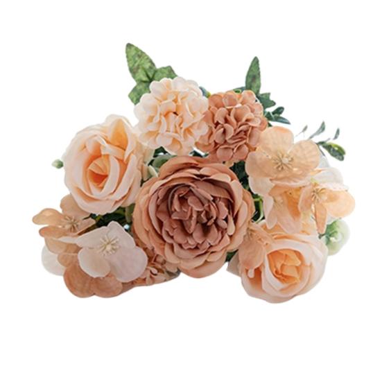 Artificial Rose Bouquet Realistic Fake Silk Flower with Green Leaves Home Wedding Party Table Centerpiece Indoor Outdoor Faux Bloom Decoration