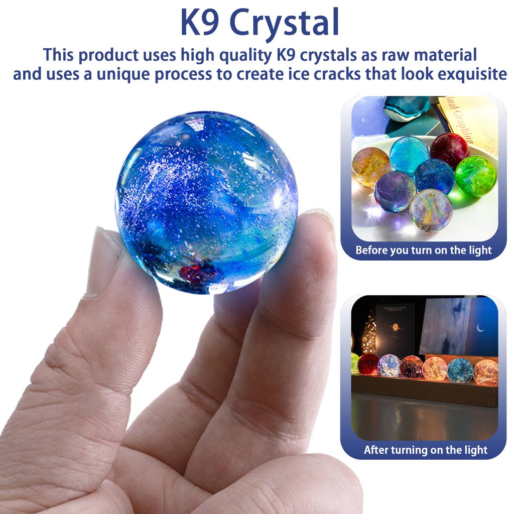 LED 7 Colorful Glass Ball Detachable Rectangle Base Crystal Ball Night Lamp Shiny Multi-purpose Crystal Ball with Wood Stand