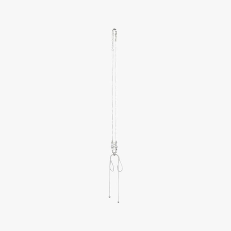 PINK PINEAPPLE RIBBON DEW NECKLACE_SILVER