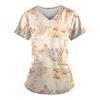 Willow Print Women's T-shirt V-neck Nurse Uniform Comfortable Short Sleeved Women's T-shirt