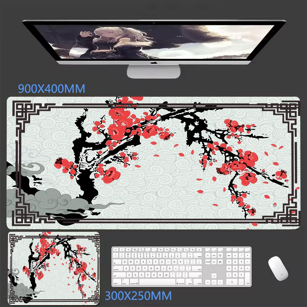 Plum BlossomCloud Extended Gaming MousePad Minimalist Oriental DeskMat NonSlip Keyboard Pad keyboard pad NonSlip