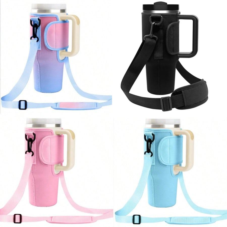 1PC Water Bottle Carrier Bag for Large Capacity Tumbler Cup with Handle Water Bottle Cup Sleeve with Adjustable Shoulder Strap Cup Holders 5