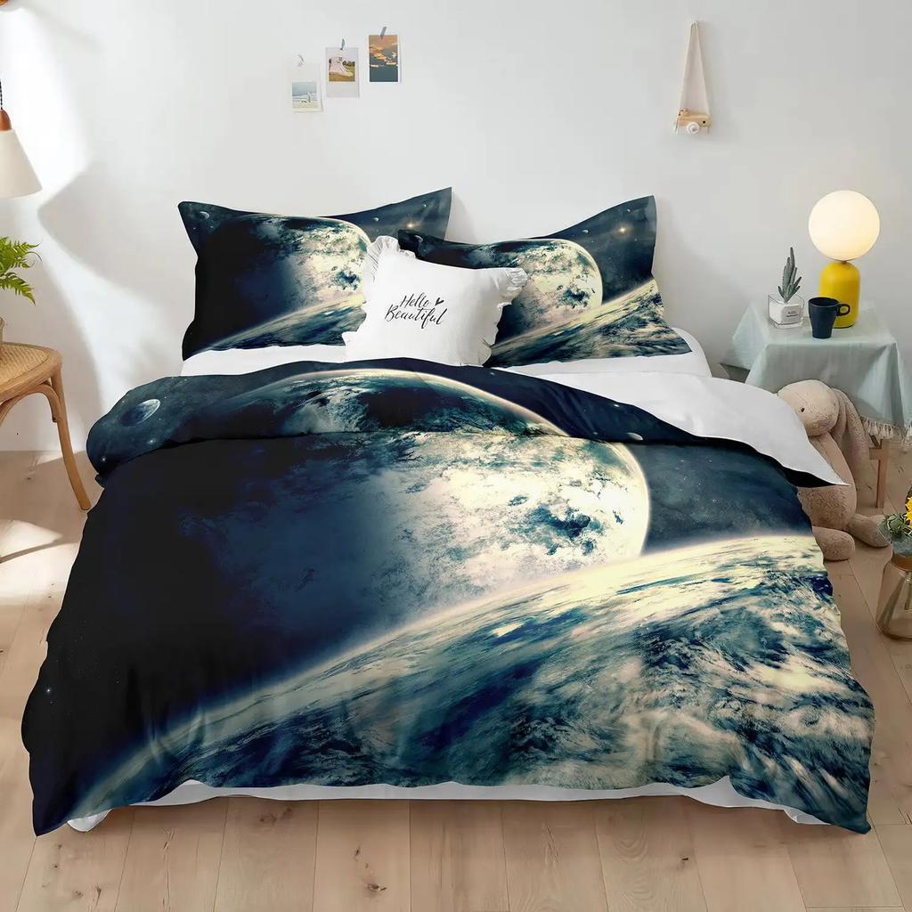 Comforter Huge Earth Planet Theme For Children Boy Girl Teens Mercury Galaxy Space Blue King For Bedroom Decorations Warm Soft
