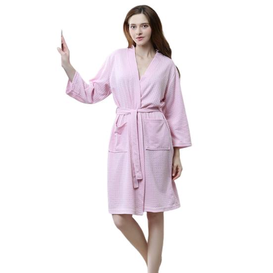 Men Nightgown Waffle Sleeping Belt Pockets Summer Nightgown for Home