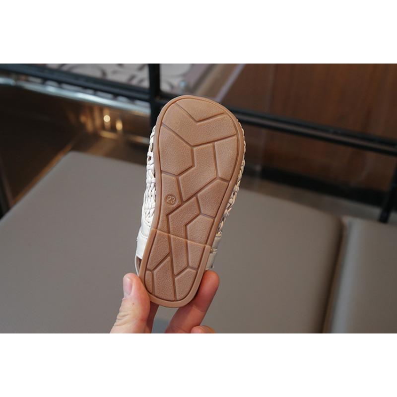 Girls Hollow Out Woven Princess Sandals, Spring Summer Knit Crocs Half Shoes for Baby Girls