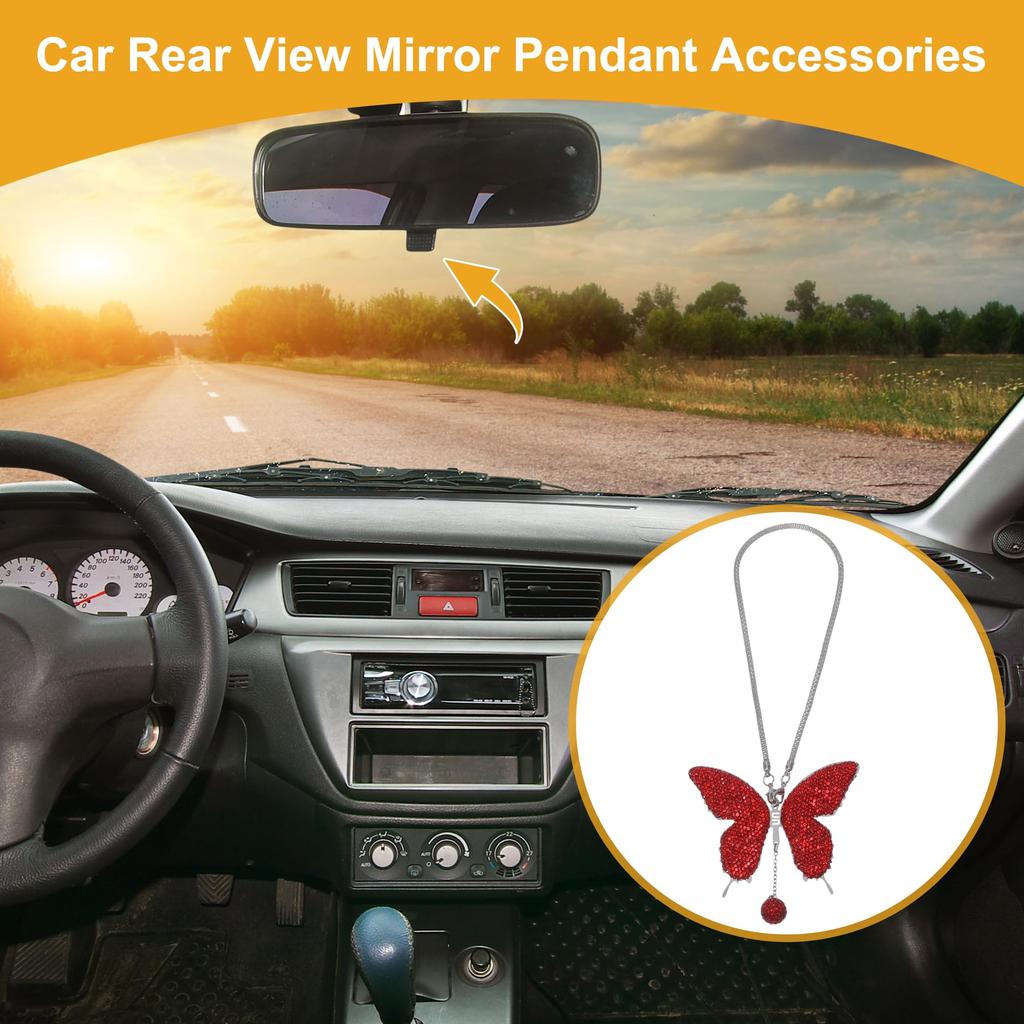 Partuto 1pcs Artificial Crystal Butterfly Car Car Mirror Pendant Accessories Car Hanging Ornament Red