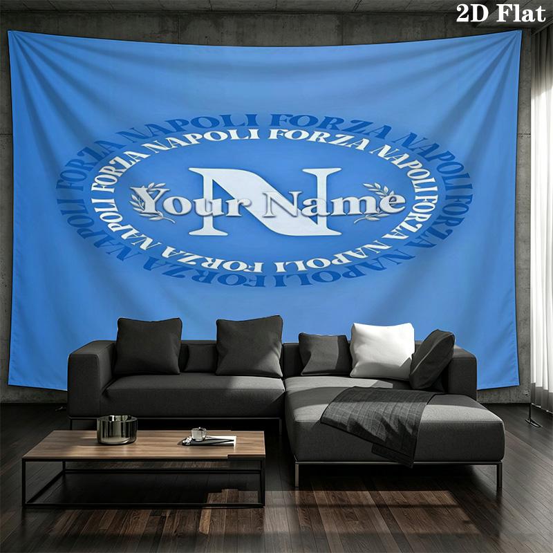 Napoli Crest Custom Name Wall Tapestry Aesthetic Wall Hanging Printed Fabric Blanket Decorative Tapestries For Bedroom Living Room Home Decor