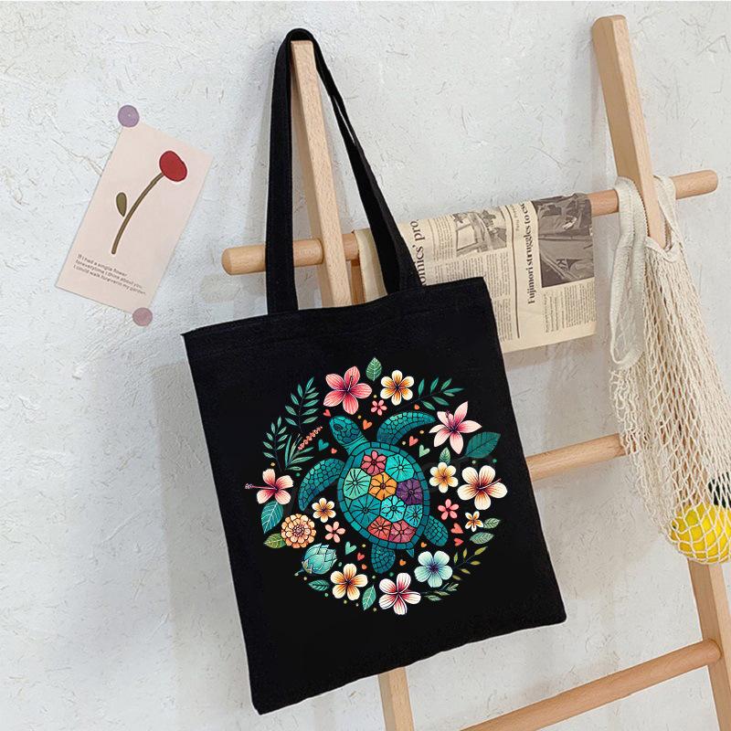 Casual Student Canvas Bag Eco Bag Summer Beach Flowers Printed Large Capacity Shoulder Bag