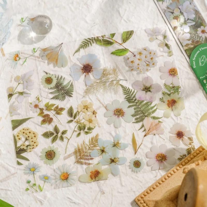 5pcs Translucent Four Seasons Flower Travel Series Bookmark PVC Reading Book Mark Natural Plant Bookmark Stationery Supplies