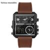 Fashion Casual Men's Watch Multi-functional Waterproof Leather Strap Electronic Watch Square Personality Large Dial