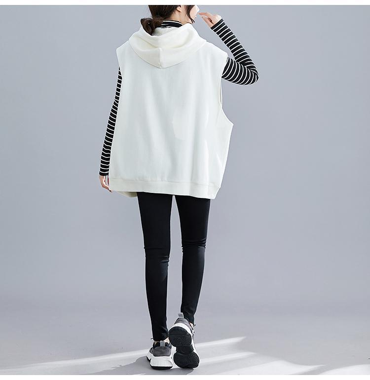 Spring and Autumn Women's Plus-Size Vest Casual Loose Hooded Vest Cardigan Sweatshirt Vest Outerwear