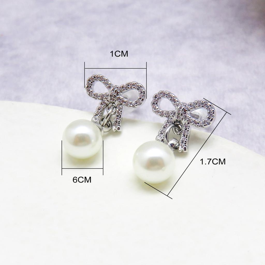 Hochwertige Zirkon Elegante und Vielseitige Schleifen- und Perlen-Ohrstecker für Damen