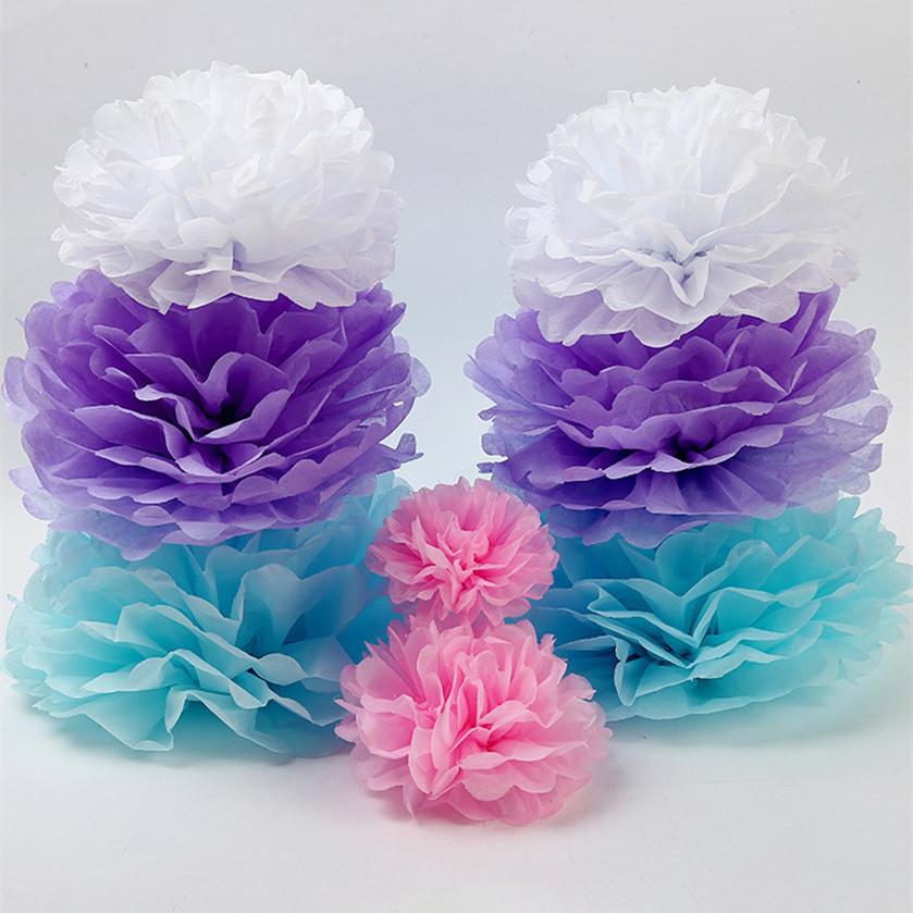 10 Sticks/Set Tissue paper pompoms pom pom balls Wedding decoration baby shower party supplies Hanging decoration