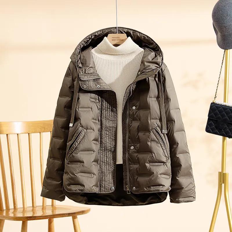 Women Autumn Winter Clothing White Duck Down Coat Long Sleeve Puffer Jacket Commuter Hooded Clothes Lady