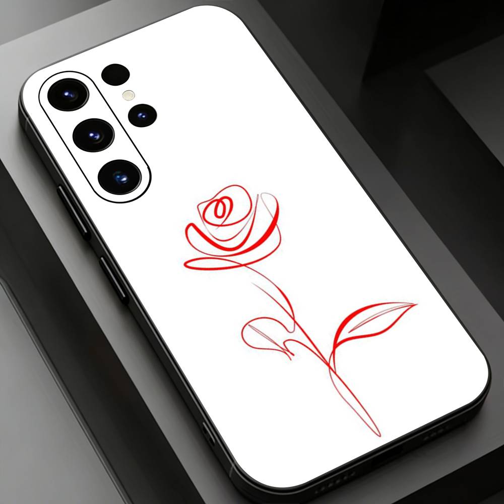 Line Rose Phone Case for Samsung Galaxy S20,23 Ultra S24,22 Plus S25,26,21FE TPU Cover