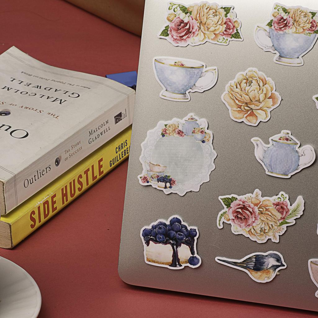 Navy Peony Elegant Tea Party Stickers and Stickers for Water and Journals (31-Count) - Cute, Water-Resistant, Long-Lasting Bottles, Laptops,